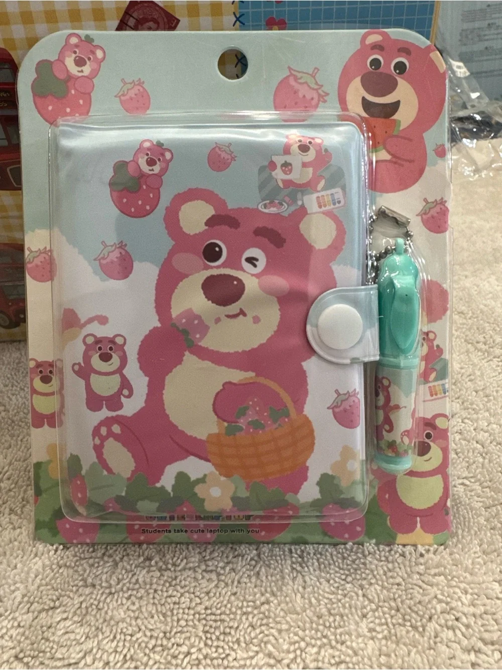 Lot-o-hugging Pink Strawberry Bear Notebook with charm Pen